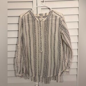 LOFT Cream and Black Patterned Blouse